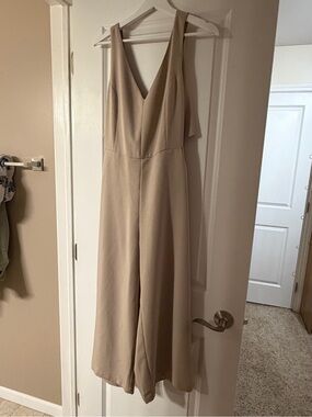 Sleeveless Wide-Leg Jumpsuit in Beige